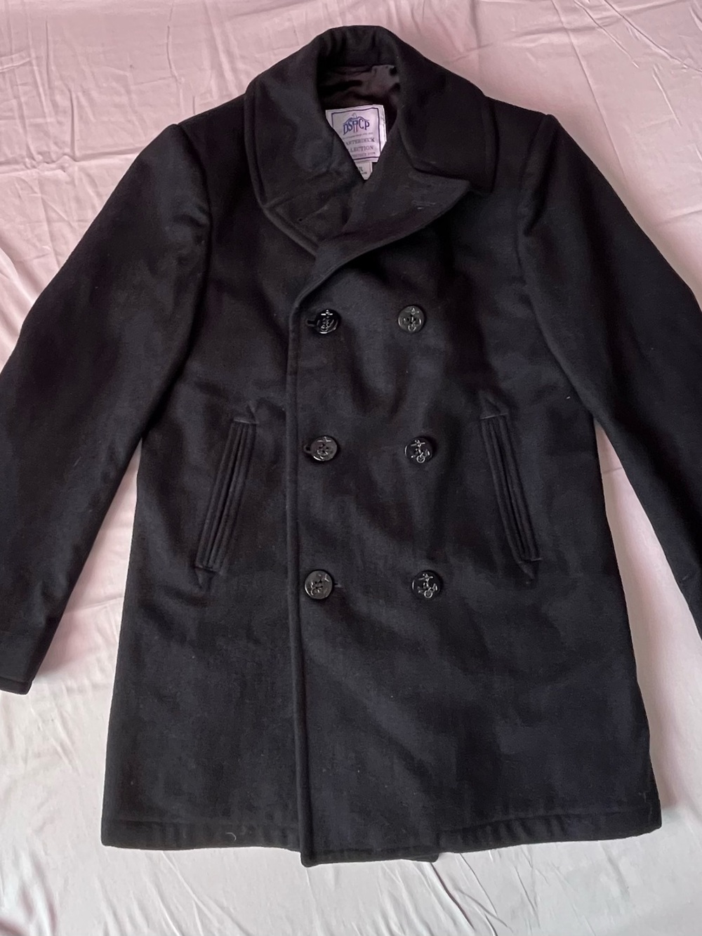 Navy Wool Blend Double-Breasted Peacoat